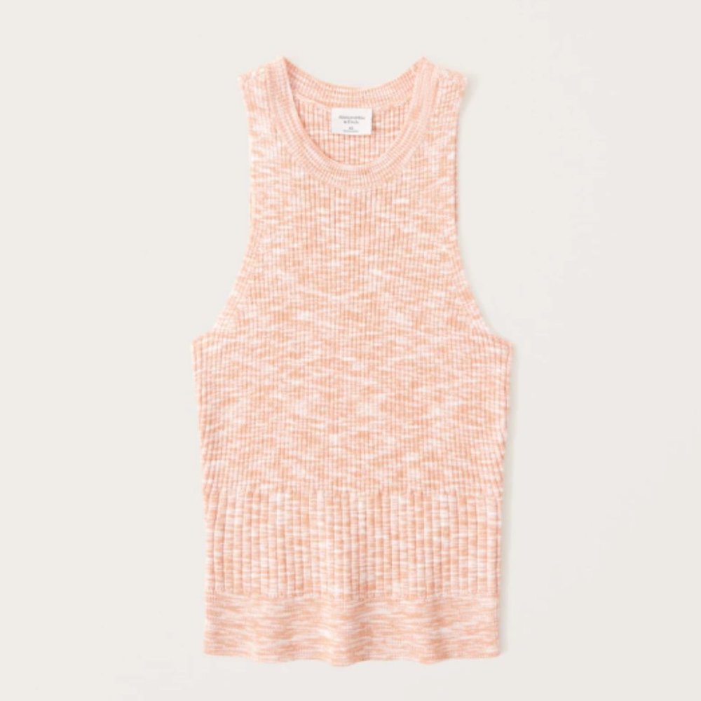 Abercrombie & Fitch Space Dye Rib Mix High-Neck Tank | Color: Orange | Size: XL